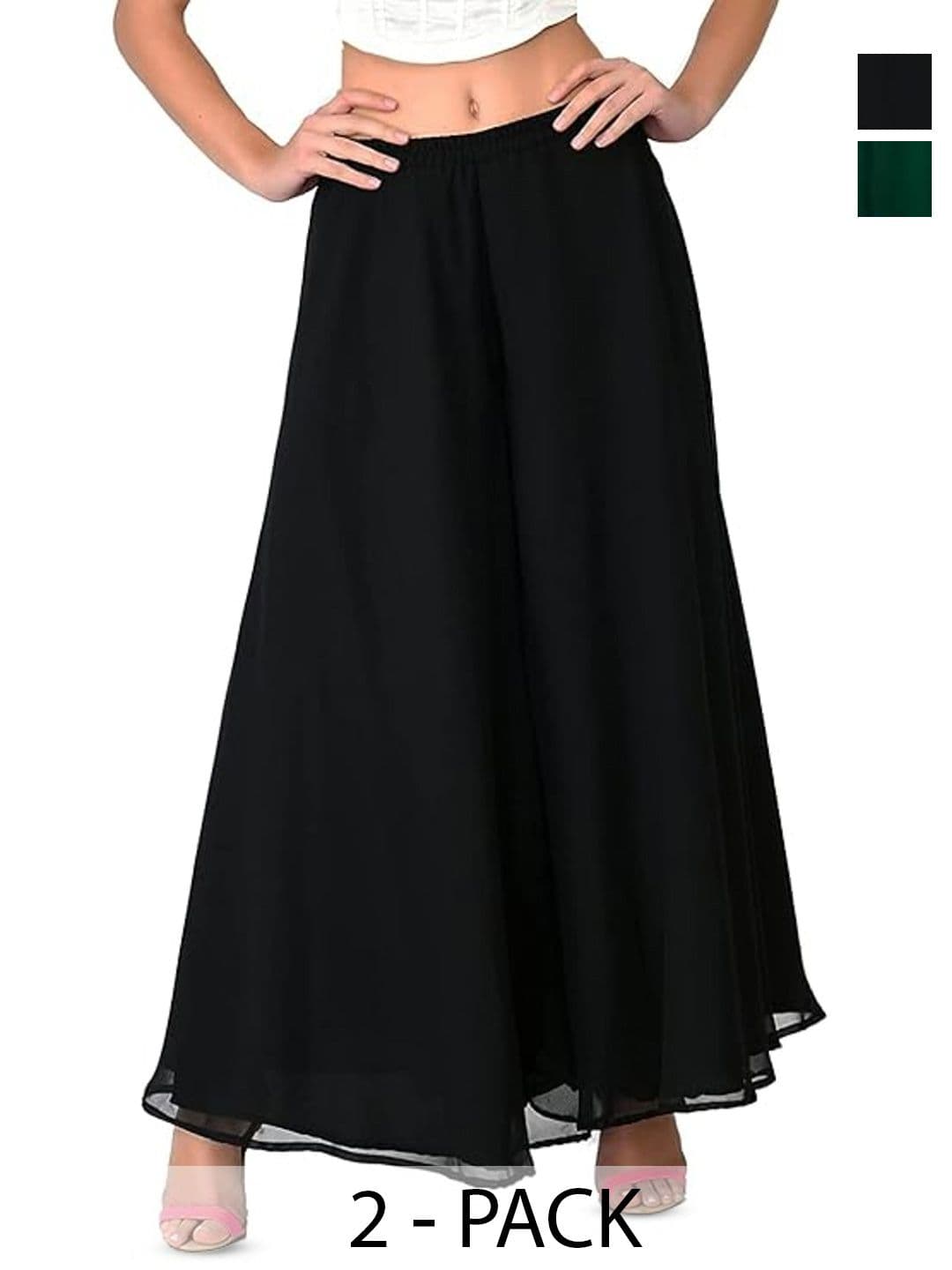 ERUDITE CLUB Women 2 Flared Georgette Ethnic Palazzos - view 1