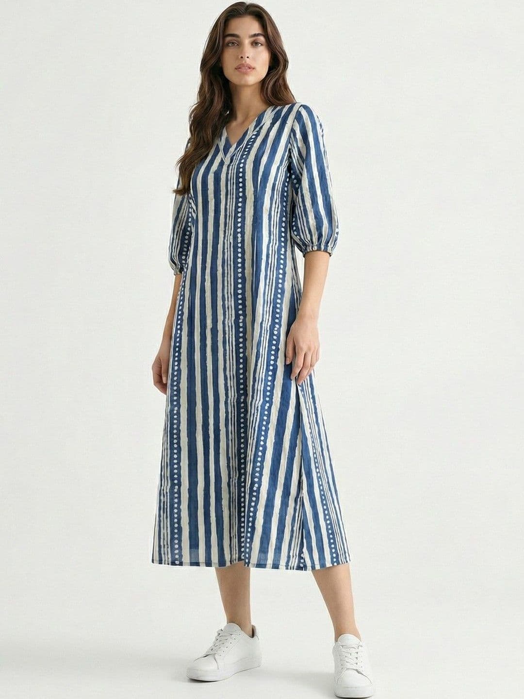 glitchez Striped A-Line Midi Dress - view 1