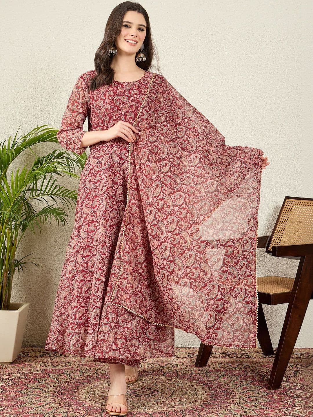 AMRUTVARSHA CREATION Women Paisley Printed Empire Kurta with Trousers & With Dupatta - view 1
