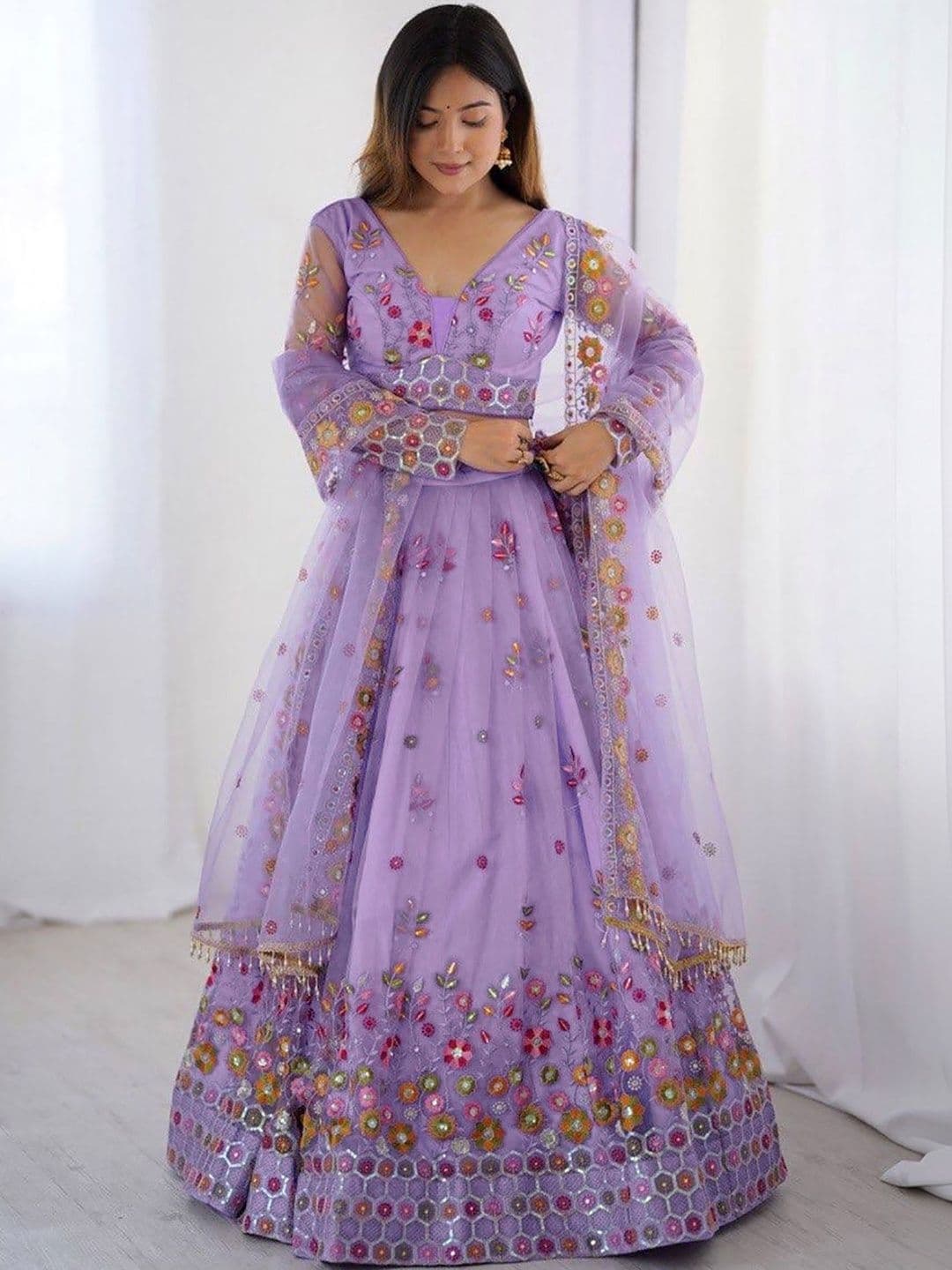 SIDDESHWARY FAB Embroidered Sequinned Semi-Stitched Lehenga & Blouse With Dupatta - view 1