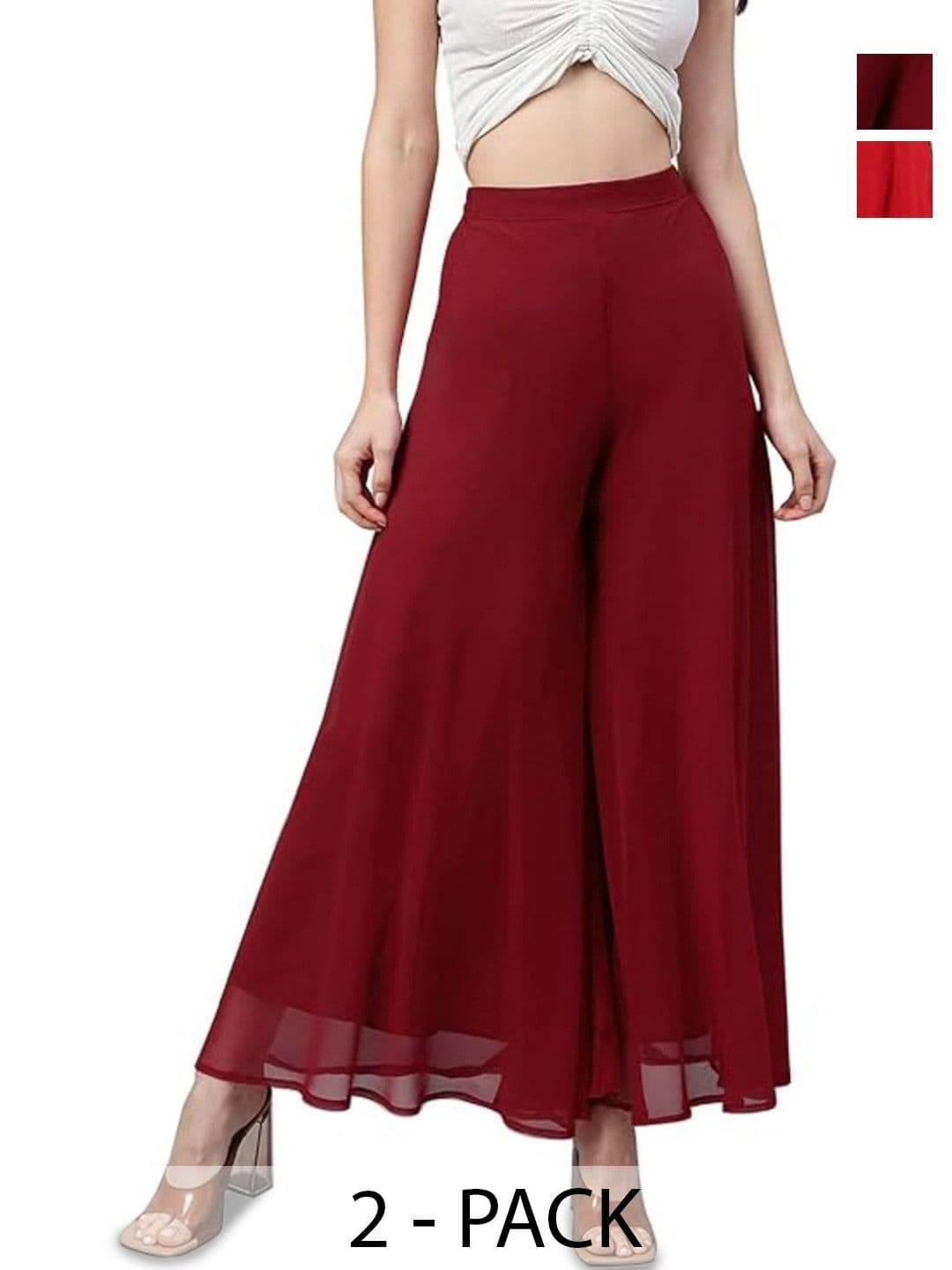 ERUDITE CLUB Women 2 Flared Georgette Ethnic Palazzos - view 1