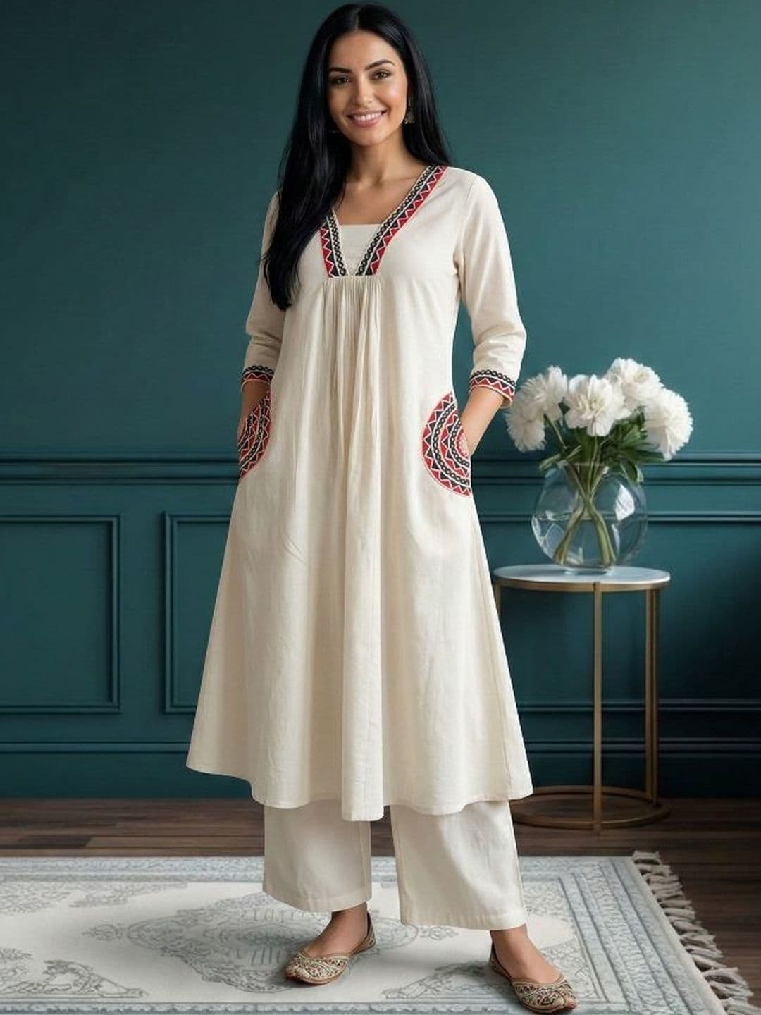 DSK STUDIO Women Ethnic Motifs Empire Thread Work Kurta with Palazzos - view 1