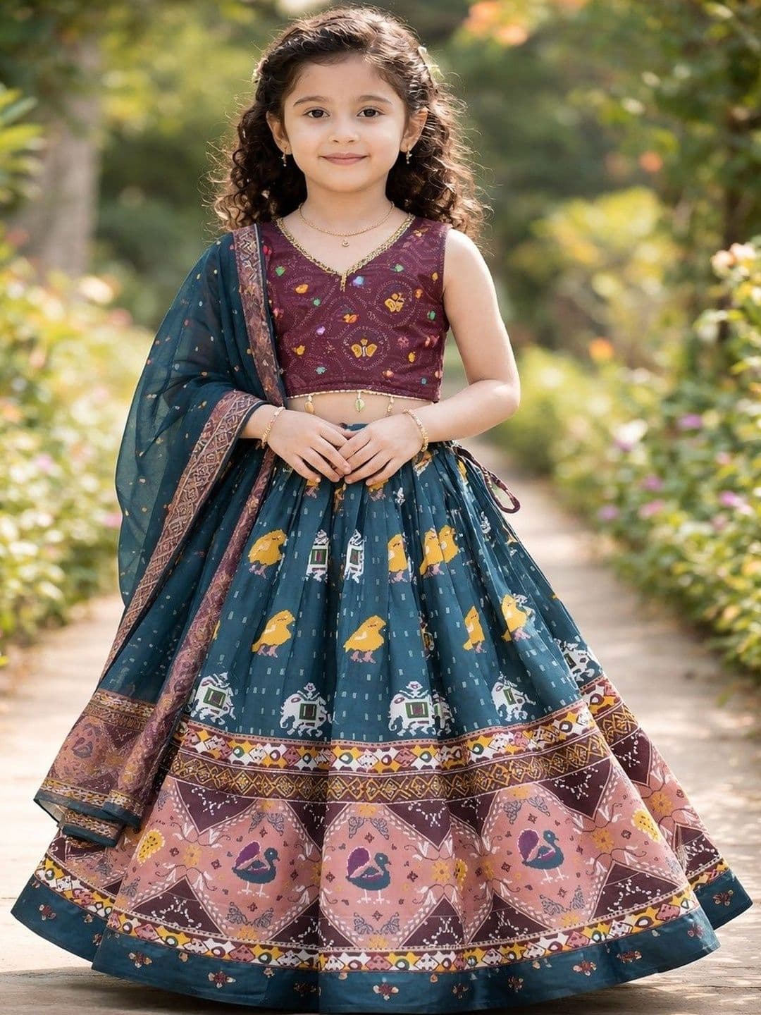 Helene Girls Embroidered Semi-Stitched Lehenga & Blouse With Dupatta - view 1