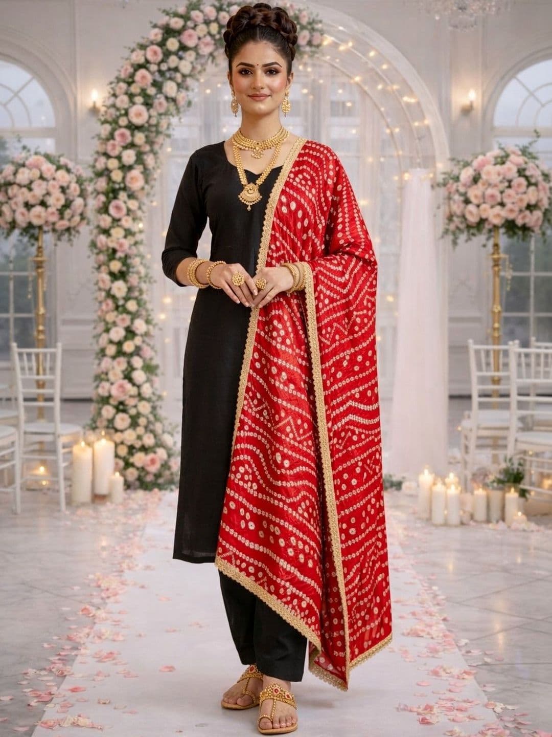 HERE&NOW Printed Bandhani Dupatta with Gotta Patti - view 1