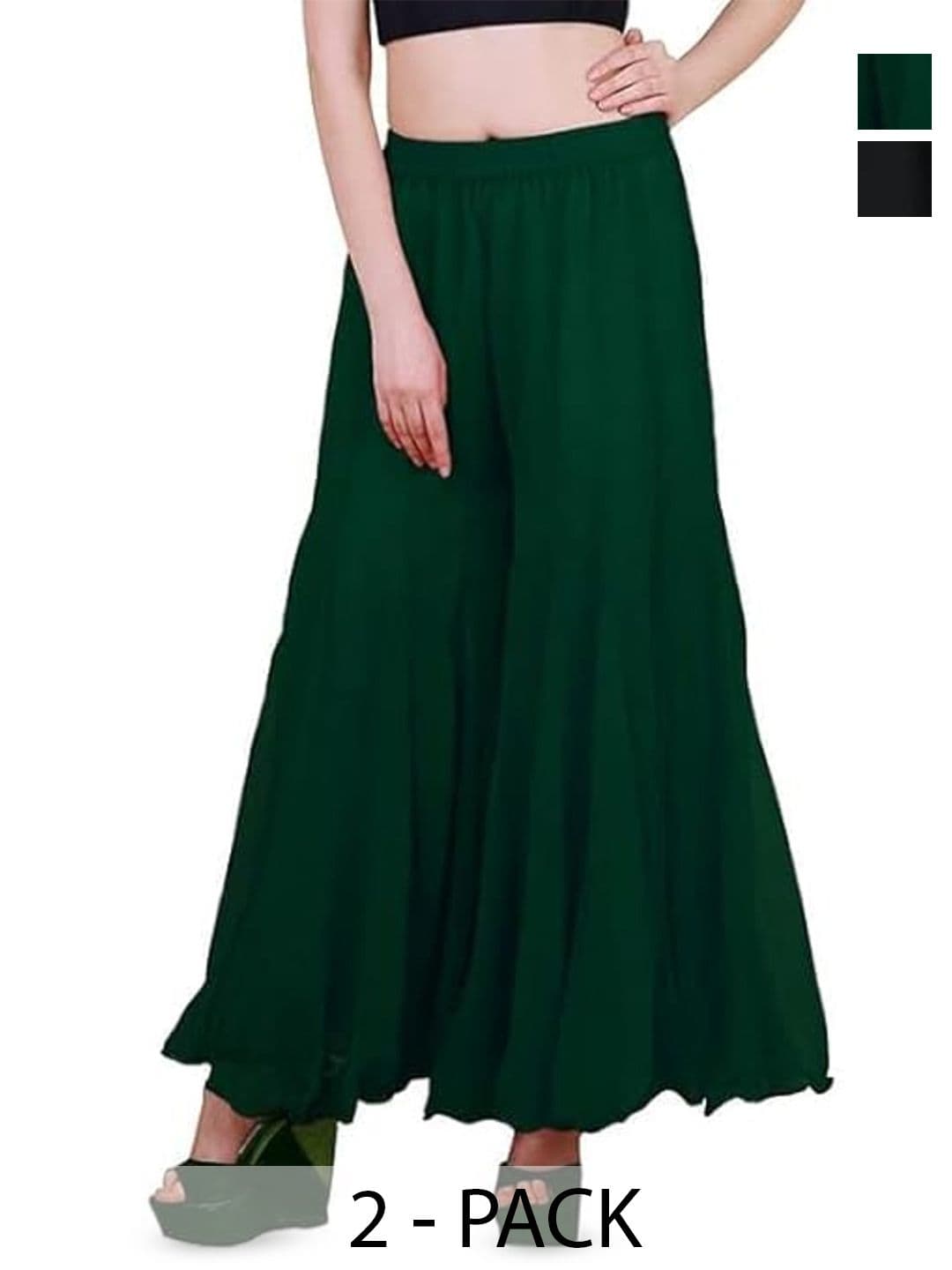 Aura Glam Women 2 Flared Georgette Ethnic Palazzos - view 1