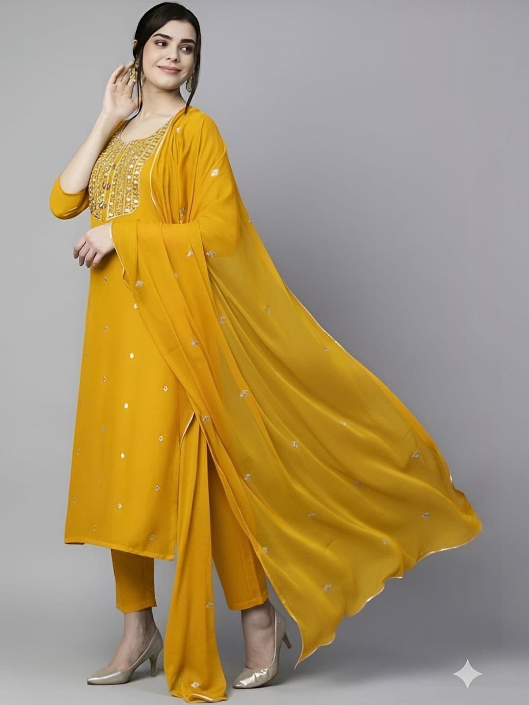 RASAM Women Ethnic Motifs Embroidered Regular Thread Work Kurta with Trousers & With Dupatta - view 1
