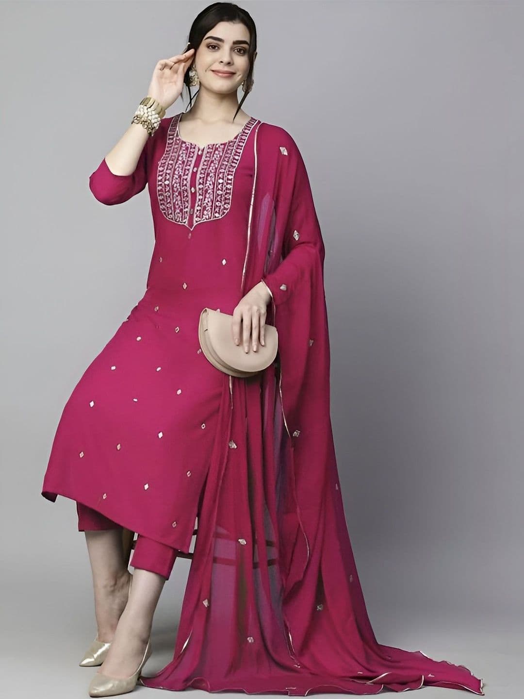 RASAM Women Embroidered Panelled Kurta with Trousers & With Dupatta - view 1
