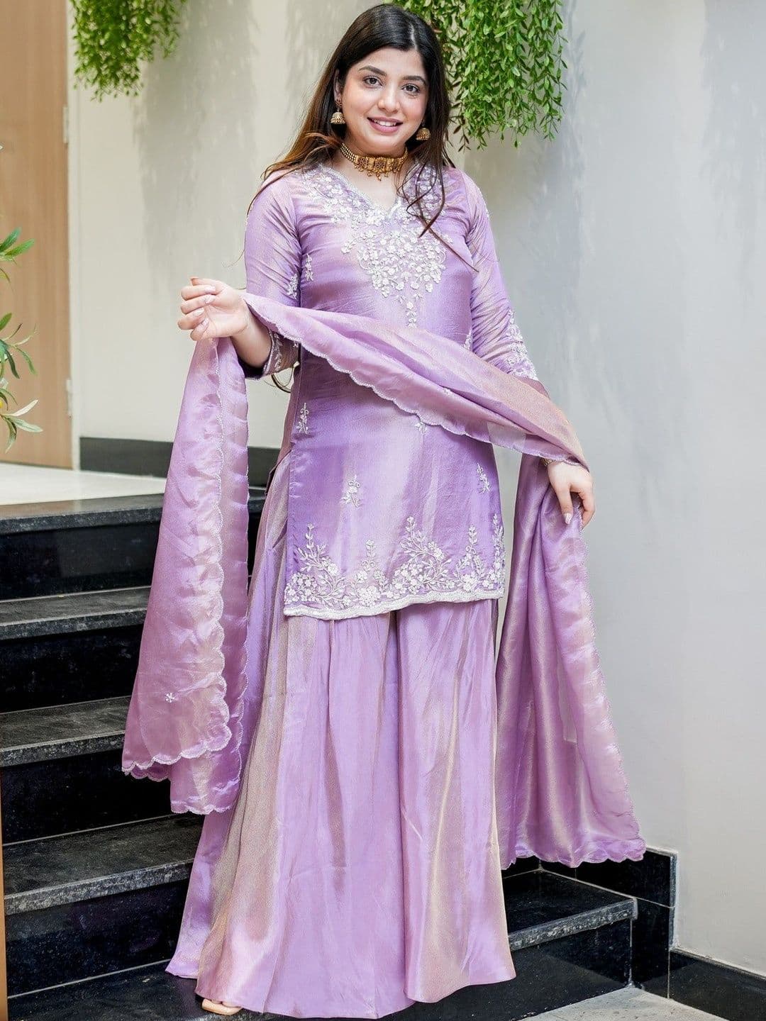 HERE&NOW Women Embroidered Regular Sequinned Kurta with Sharara - view 1