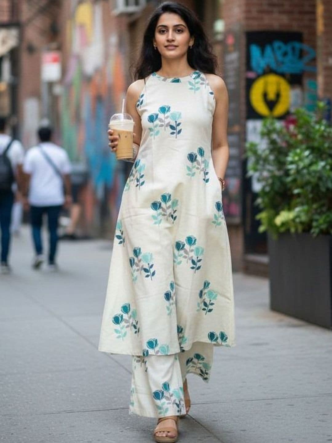 THEOMFAB Women Printed Regular Kurti with Palazzos - view 1