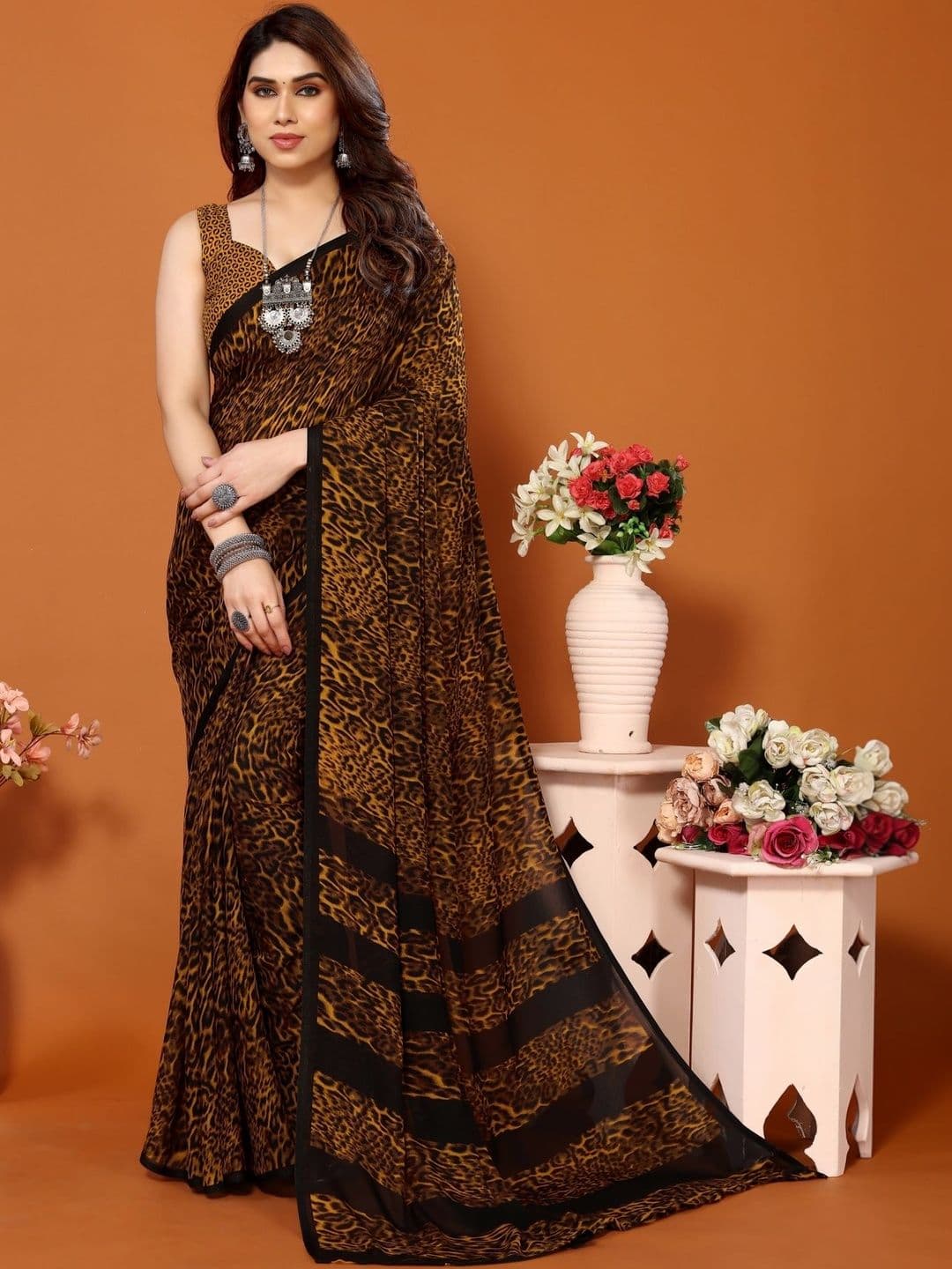 SZN Floral Poly Georgette Designer Saree - view 1
