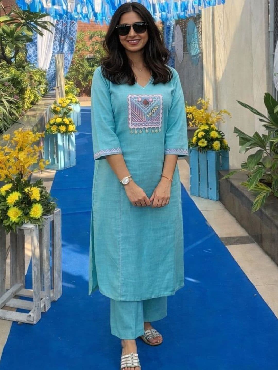Moda Rapido Women Ethnic Motifs Yoke Design Regular Thread Work Kurta with Trousers - view 1