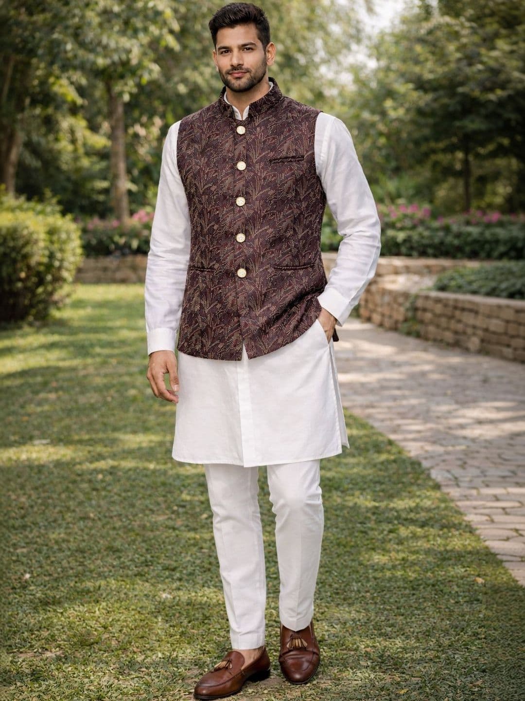 House of Pataudi Woven Design Woven Nehru Jackets - view 1