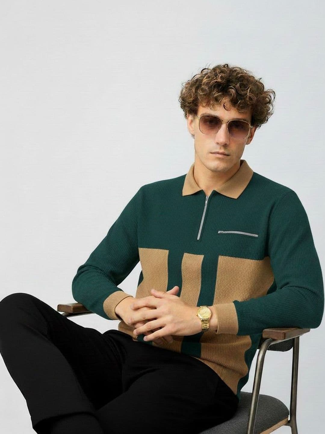 R.Code by The Roadster Life Co. Men Colourblocked Polo Collar T-shirt - view 1