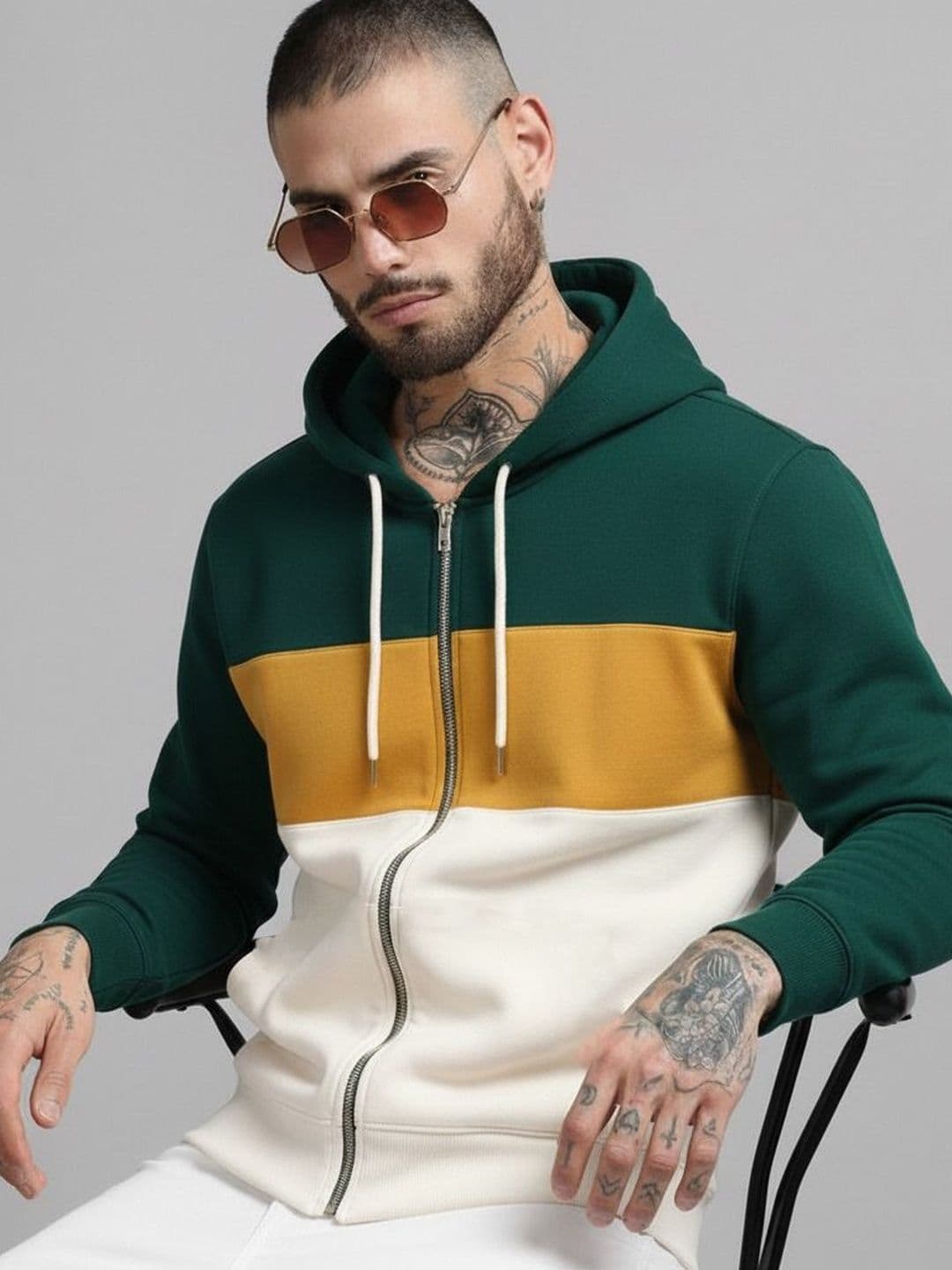 R.Code by The Roadster Life Co. Men Colourblocked Hooded Pockets T-shirt - view 1