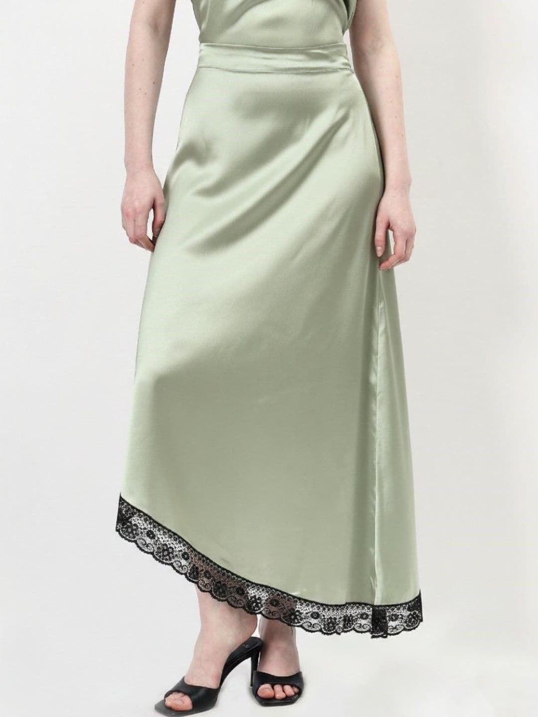 Athena Women Satin Embellished Lace Frills Bows and Ruffles Midi A-Line Skirt - view 1