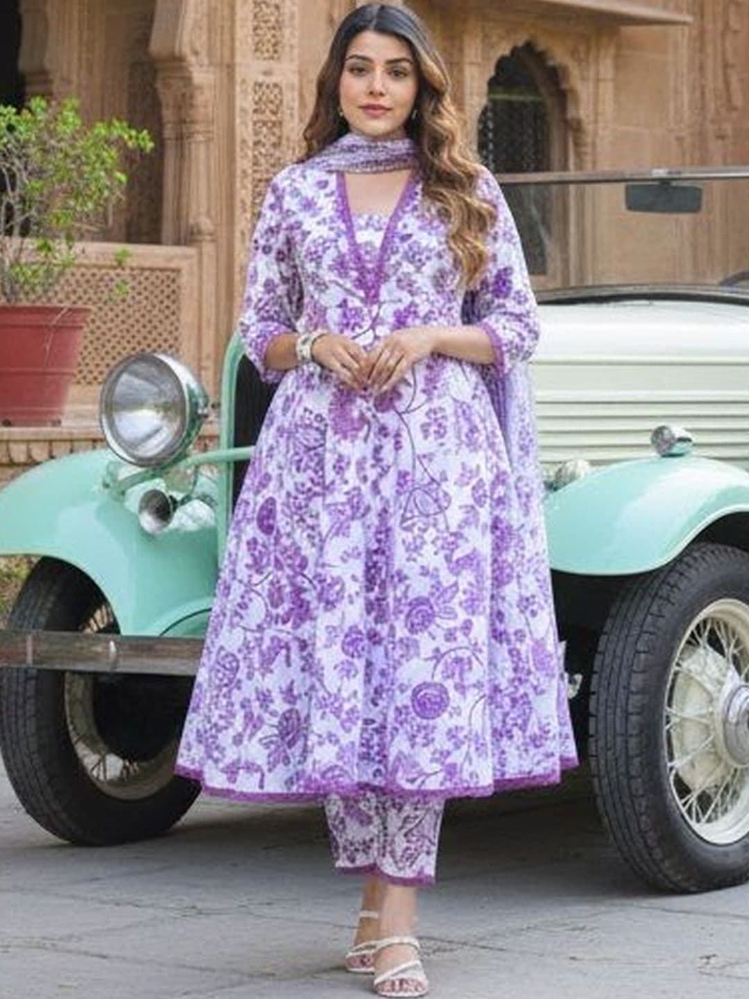 Anouk Rustic Women Floral Printed Regular Thread Work Pure Cotton Kurta with Trousers & With Dupatta - view 1