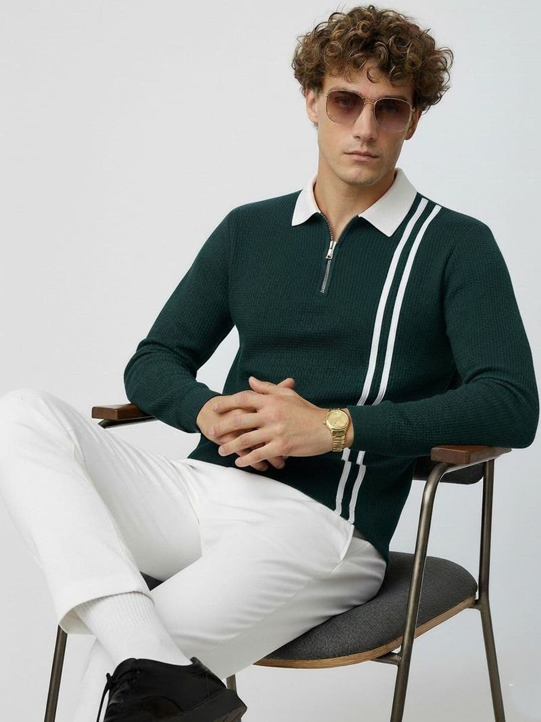 R.Code by The Roadster Life Co. Men Striped Polo Collar T-shirt - view 1