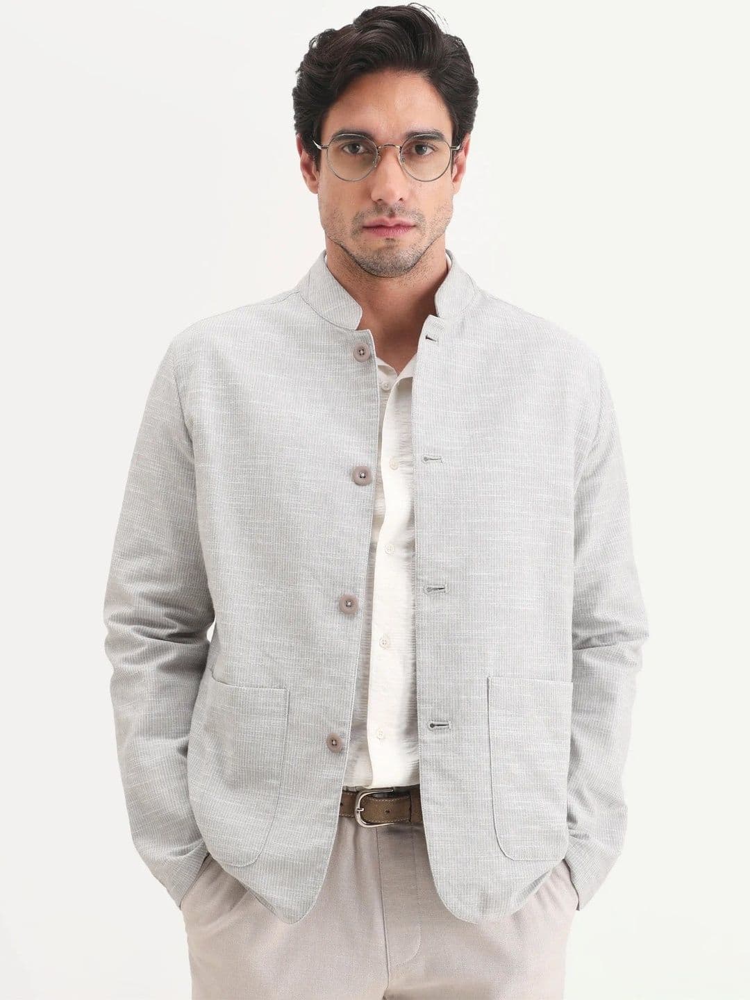 RARE RABBIT Bira Men Washed Striped Open Front Jacket - view 1