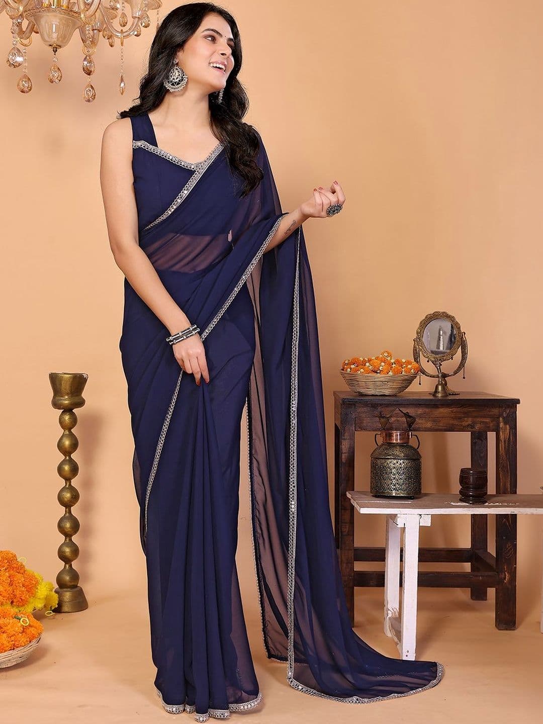 FABMORA Sequinned Pure Georgette Heavy Work Saree - view 1