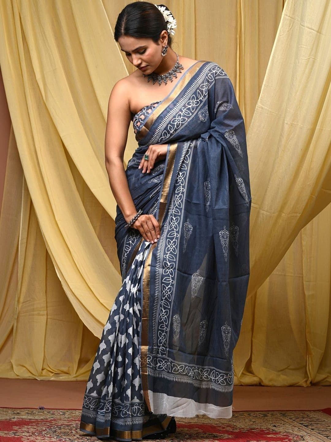 HERE&NOW Ethnic Motifs Pure Cotton Maheshwari Saree - view 1