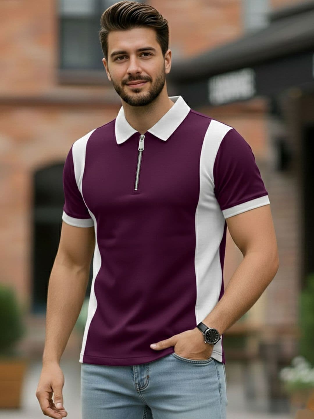 AUSK Men Striped Polo Collar T-shirt - view 1