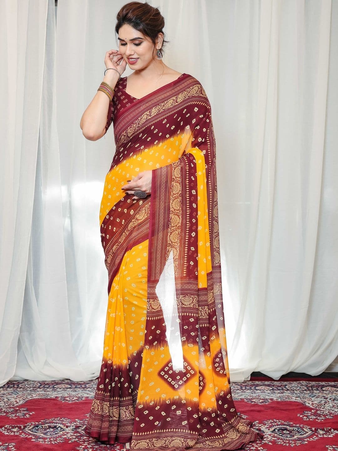 SZN Bandhani Poly Georgette Designer Saree - view 1