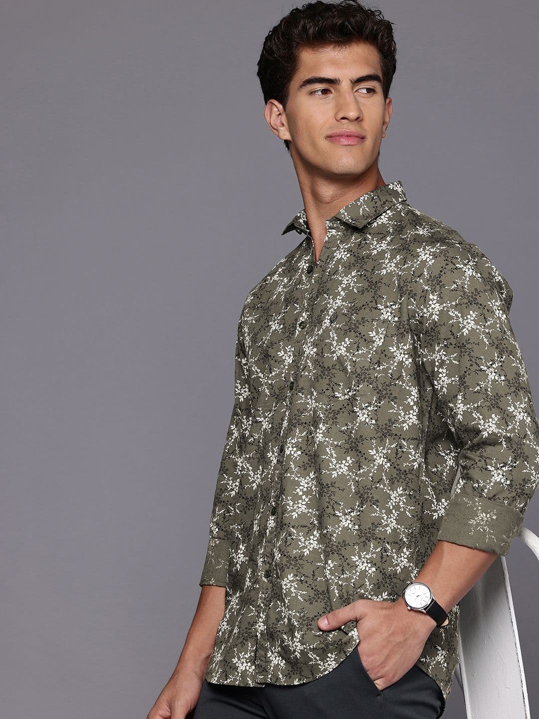 Allen Solly Custom Fit Floral Printed Cotton Linen Casual Shirt - view 1