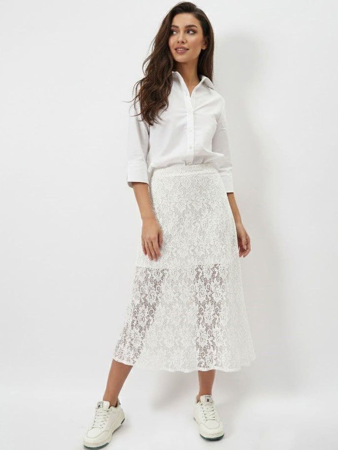 Athena Women Lace Self Design Sheer Midi Straight Skirt - view 1