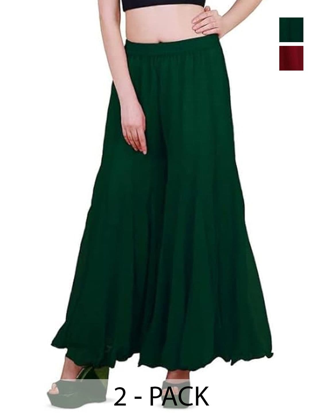 Aura Glam Women 2 Flared Georgette Palazzos - view 1