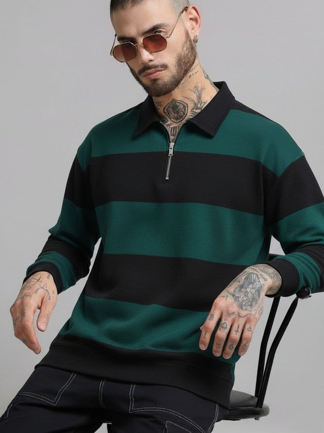 R.Code by The Roadster Life Co. Men Striped Polo Collar T-shirt - view 1