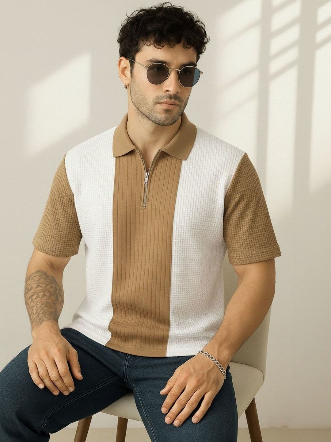 R.Code by The Roadster Life Co. Men Colourblocked Polo Collar T-shirt - view 1