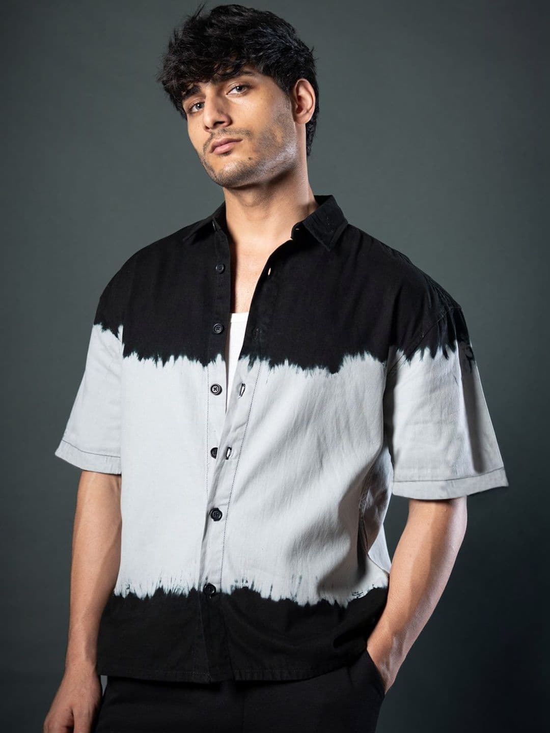 Powerlook Tie Dye Printed Cotton Short Sleeves Oversized Fit Shirt - view 1