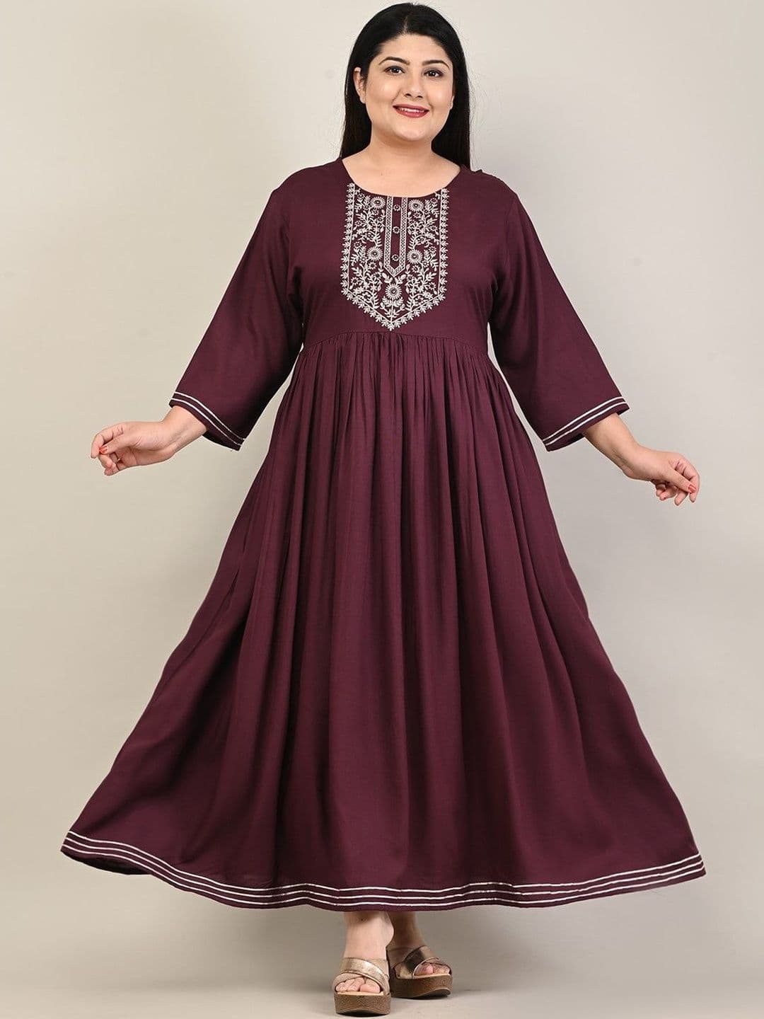 Sztori Embroidered Round Neck Fit & Flare Ethnic Dresses - view 1