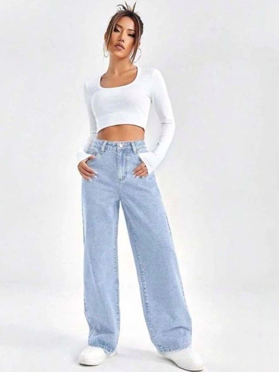 Stylecast X Kotty Women Classic Wide Leg High-Rise Light Fade Stretchable Jeans - view 1