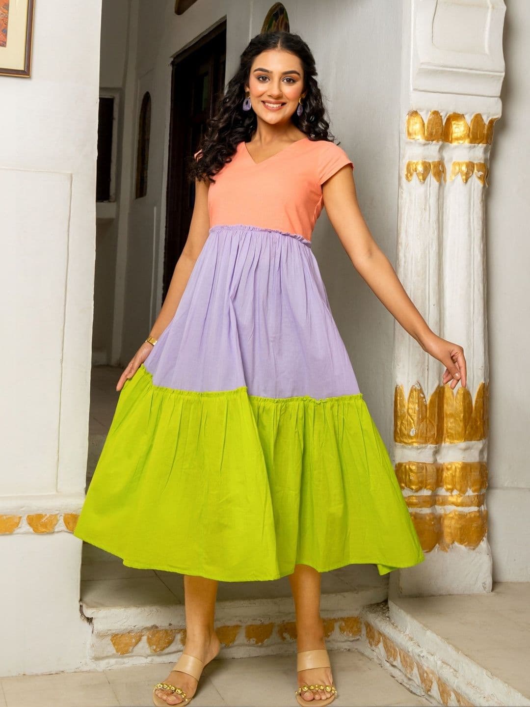 GAYRAA Colourblocked A-Line Midi Dress - view 1