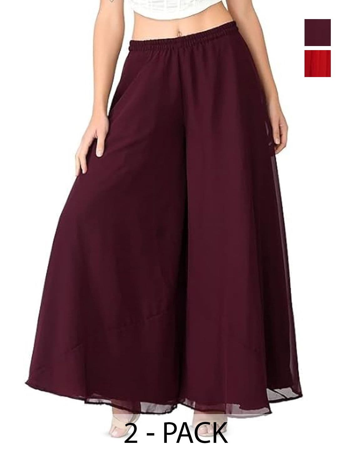ERUDITE CLUB Women 2 Flared Georgette Ethnic Palazzos - view 1
