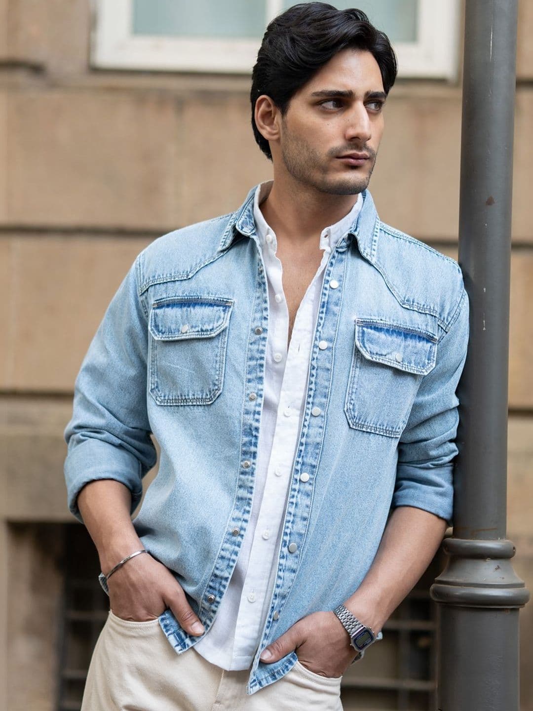 Powerlook Denim Overshirt Faded Cotton Long Sleeves Shirt - view 1