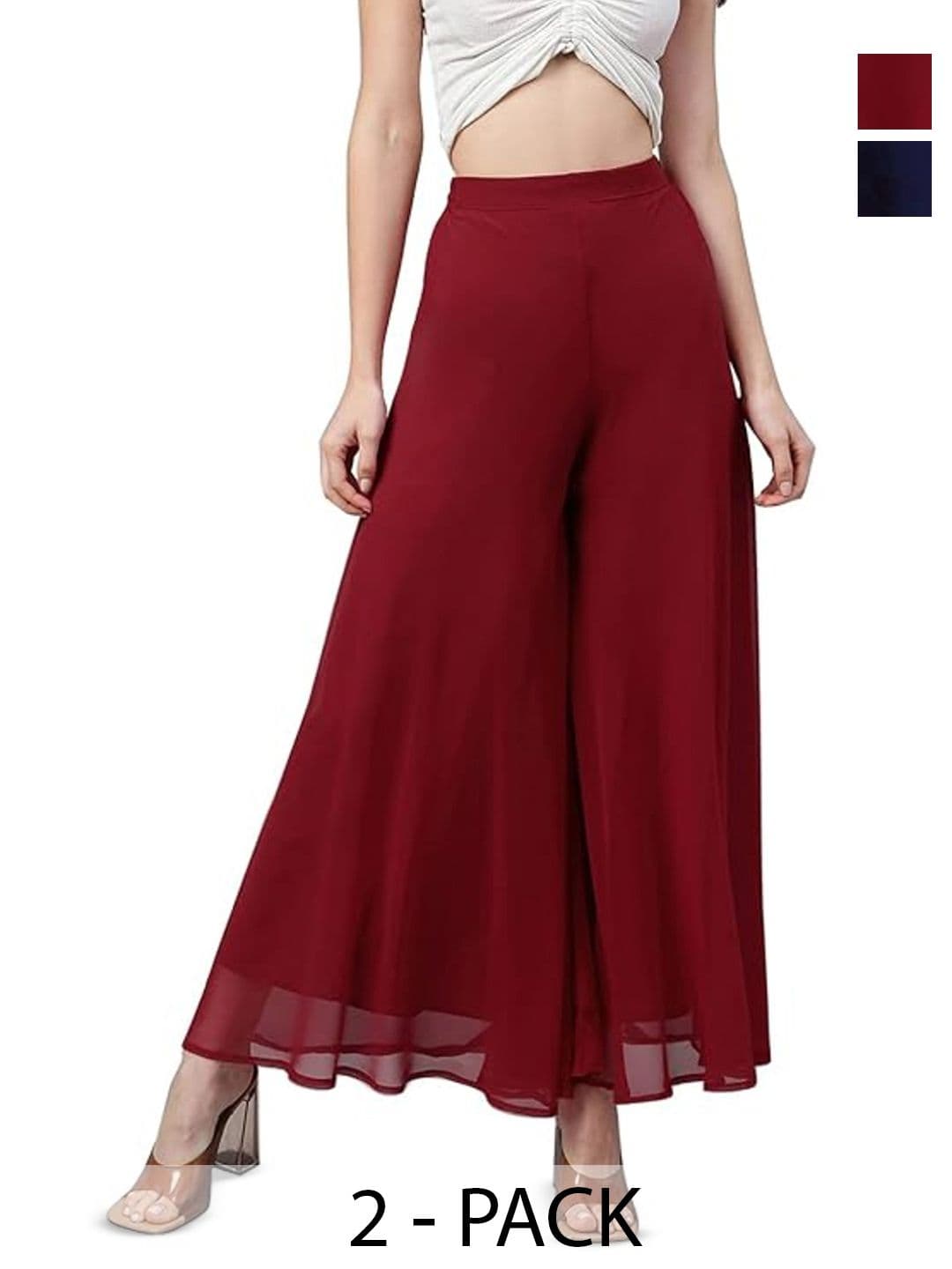 AFFLEON Women 2 Flared Georgette Ethnic Palazzos - view 1