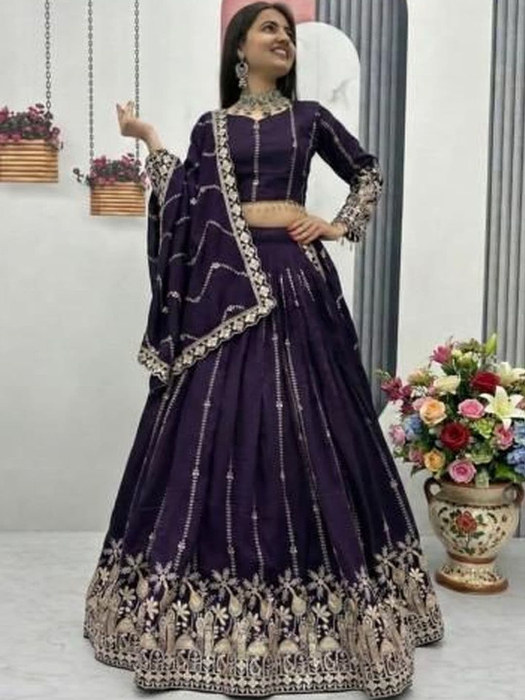 PEDR TRENDS Embroidered Sequinned Semi-Stitched Lehenga & Blouse With Dupatta - view 1
