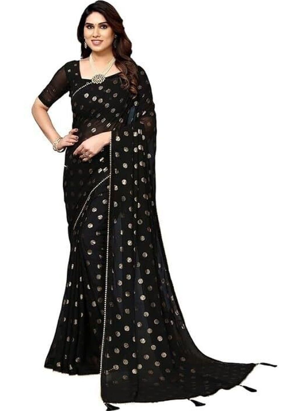 Shiv Textiles Polka Dot Poly Georgette Saree - view 1