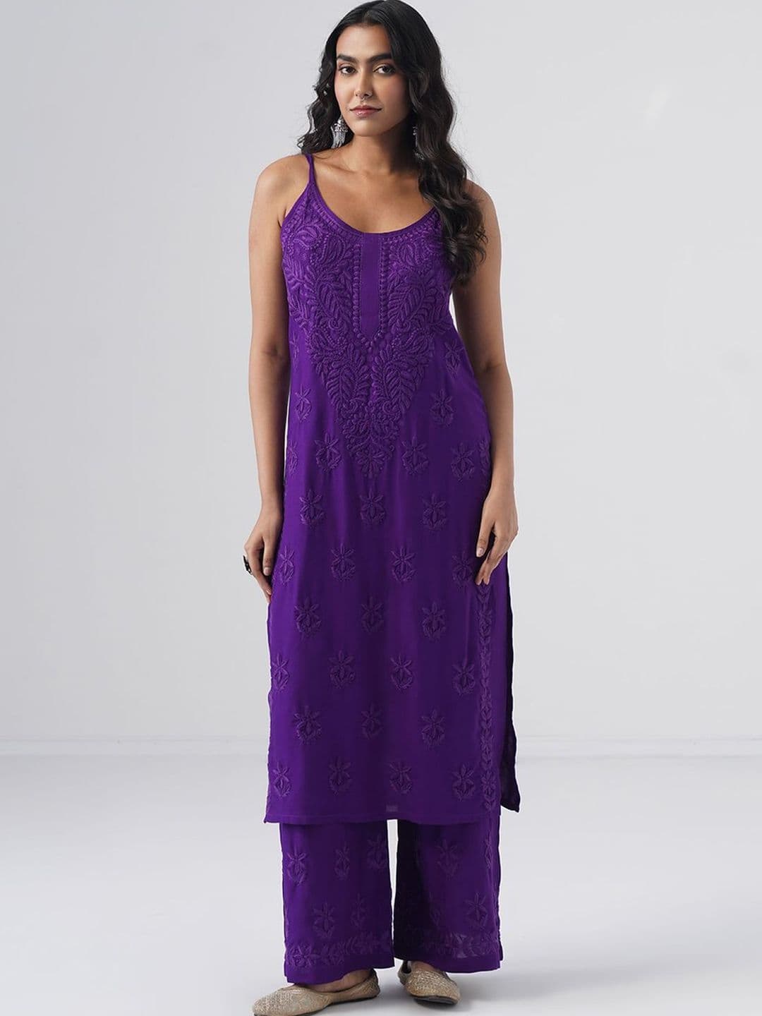 all about you Women Ethnic Motifs Embroidered Regular Thread Work Kurta with Palazzos - view 1