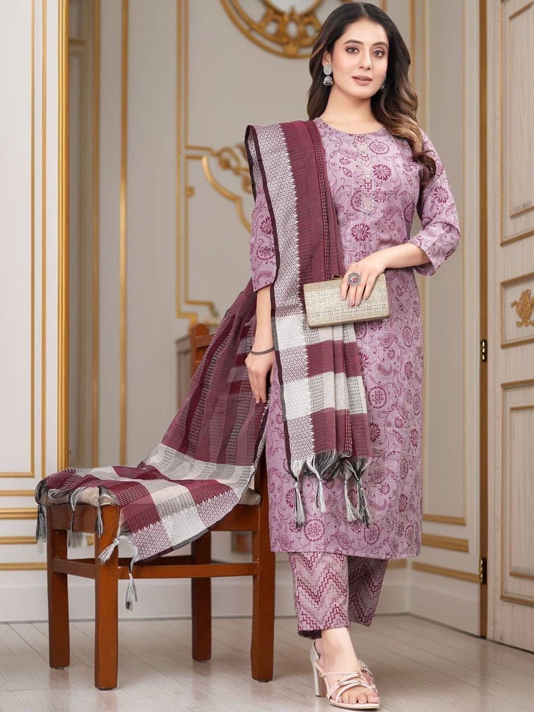 Moda Rapido Women Ethnic Motifs Printed Regular Pure Cotton Kurta with Trousers & With Dupatta - view 1