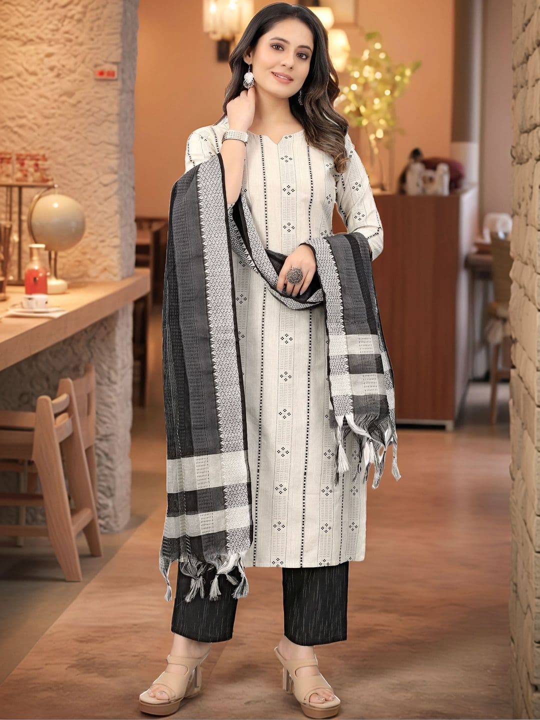 Moda Rapido Women Ethnic Motifs Printed Regular Pure Cotton Kurta with Palazzos & With Dupatta - view 1