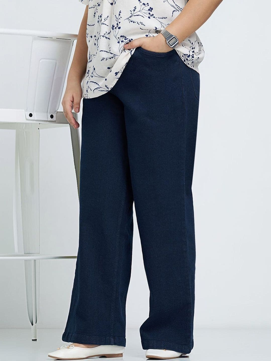 Honey Curvytude by Pantaloons Women Wide Leg High-Rise Jeans - view 1