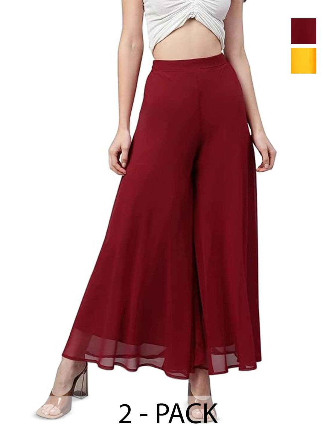 AFFLEON Women 2 Flared Georgette Ethnic Palazzos - view 1