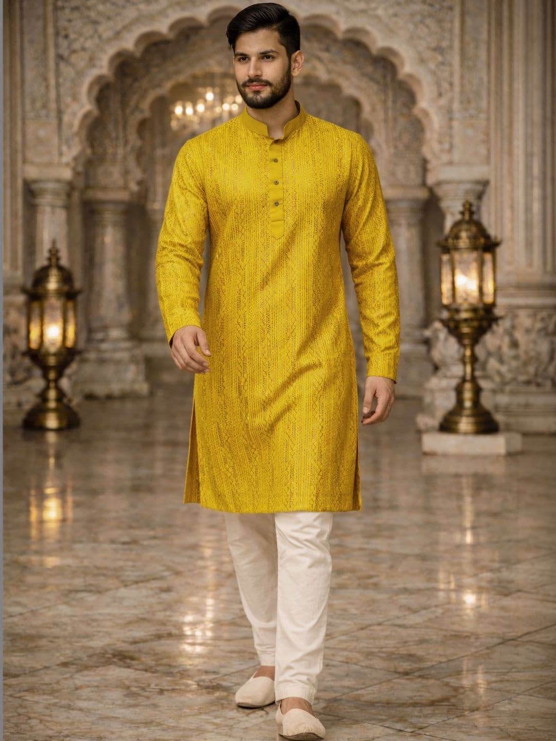 House of Pataudi Embroidered Mandarin Collar Knee Length Straight Kurta - view 1