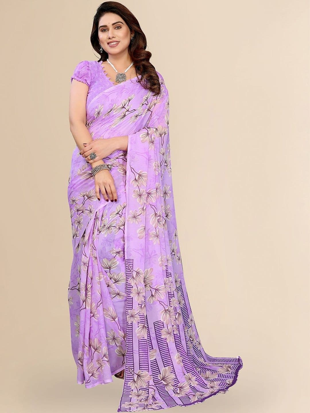 SZN Floral Poly Georgette Designer Saree - view 1