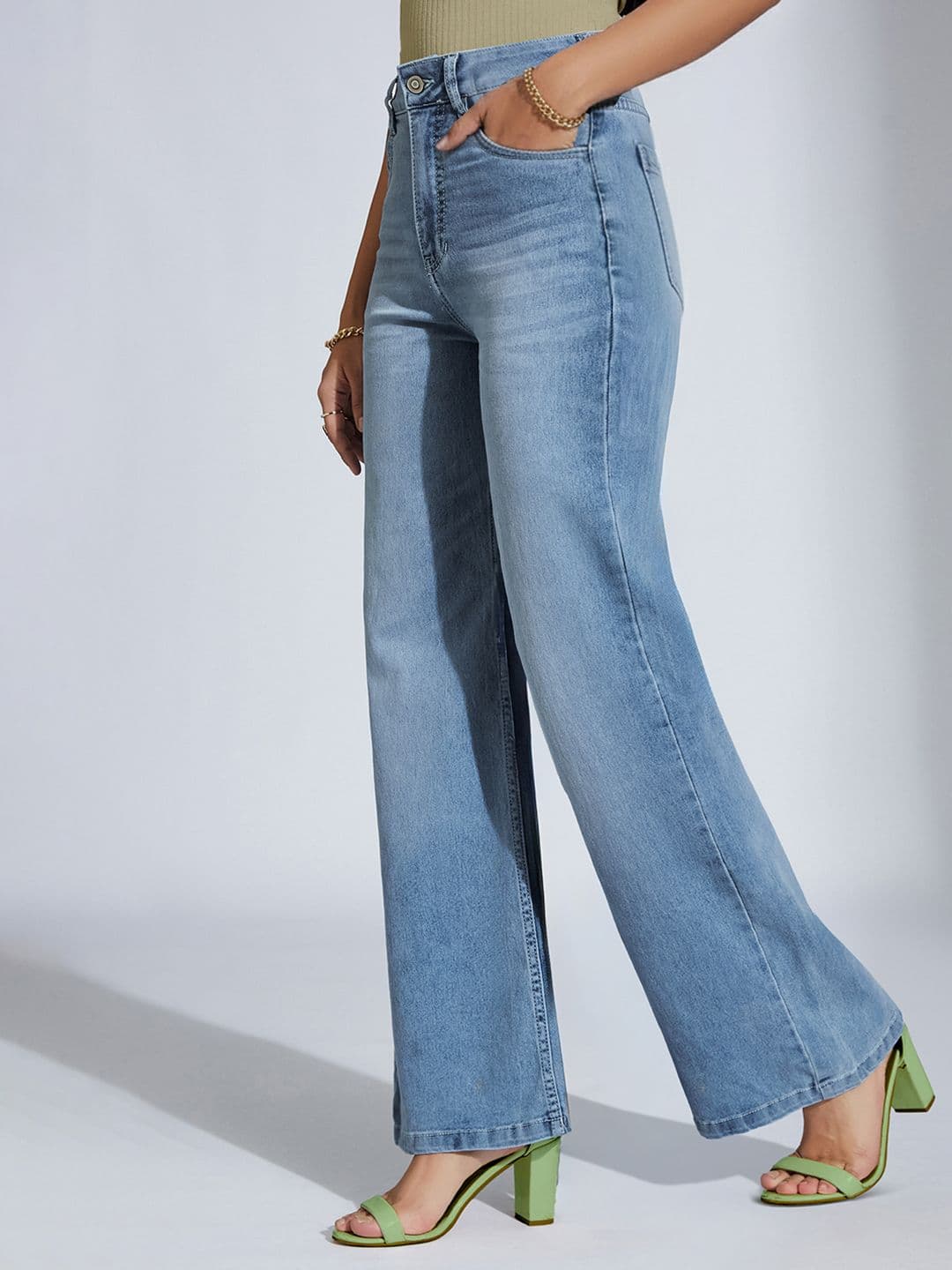 Miss Chase Twilight Gate Women Wide Leg High-Rise Light Fade Stretchable Jeans - view 1