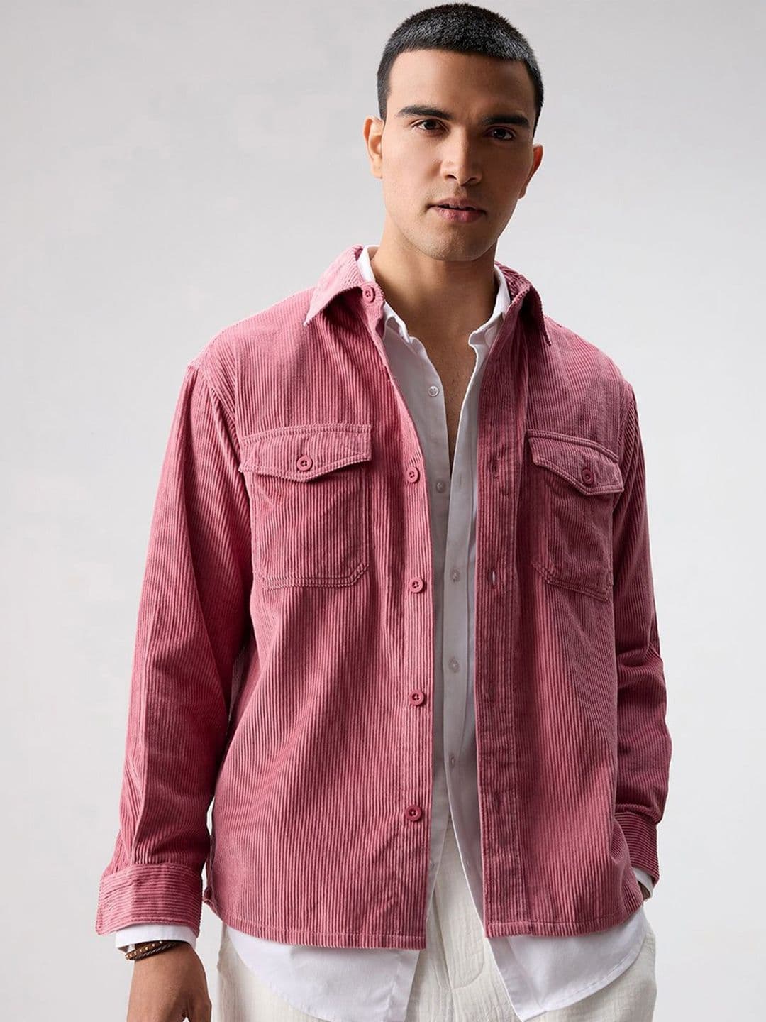 VASTRADO Wild Orchid Pink Corduroy Double Pocket Overshirt - view 1