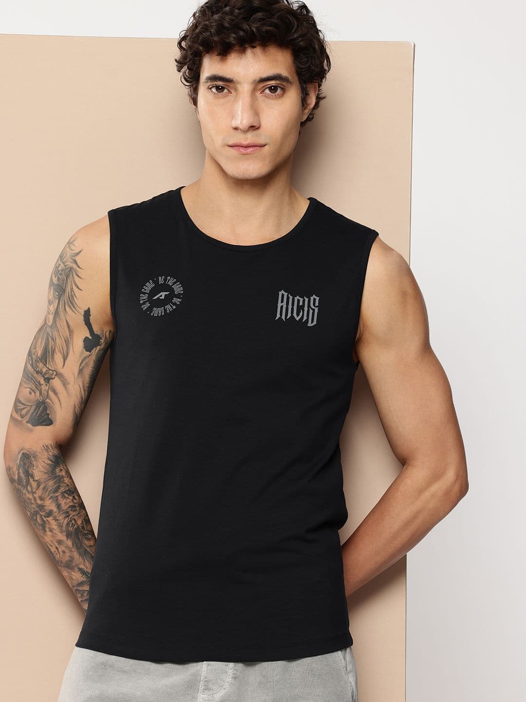 Alcis Typography Printed Sleeveless SoftTech+ T-shirt - view 1